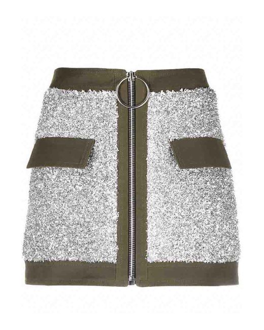 Balmain Gray Military Green Contrast-trim Skirt