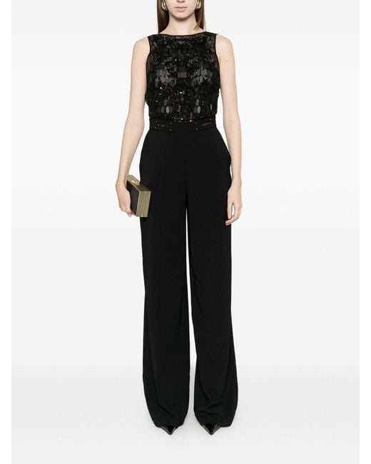 Elisabetta Franchi Black Crpe Jumpsuit With Embroidery