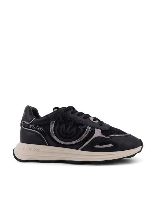 Pinko Black Leather Low-Top Sneakers