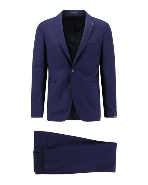 Tagliatore Blue Virgin Wool Suit With Removable Iconic Brooch for men