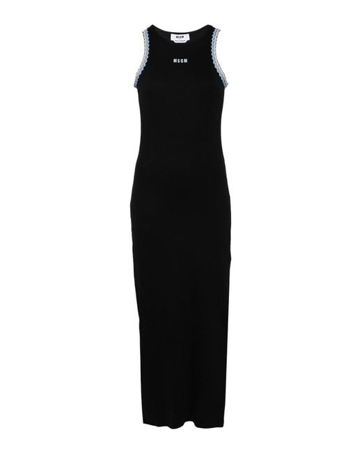 MSGM Black Ribbed Dress With Applications