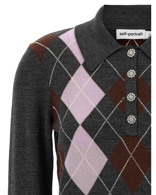 Self-Portrait Black Argyle Lightweight Sweater