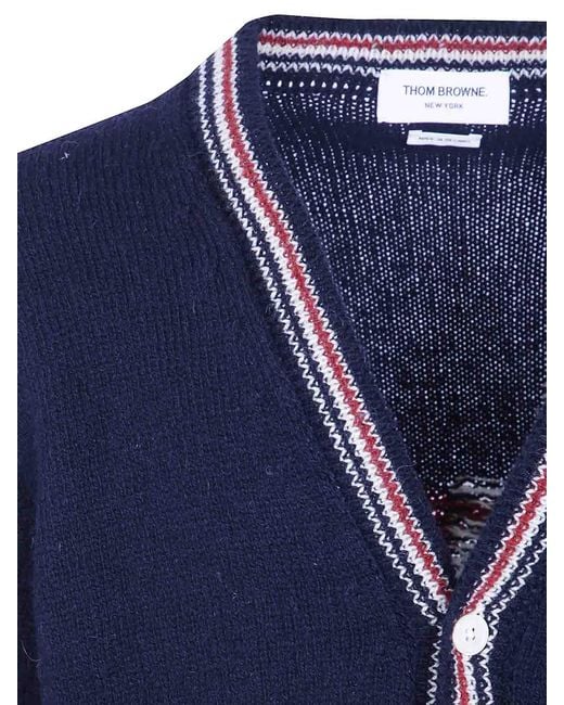 Thom Browne Blue Hector Jersey Intarsia V Neck Cardigan for men