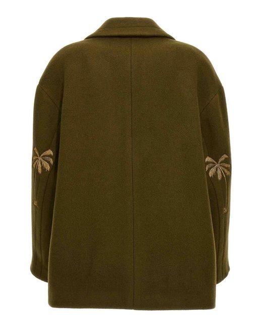 Palm Angels Green Palm Embroidery Coat