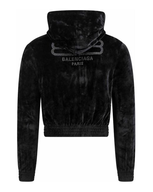 Balenciaga Black Velvet Sweatshirt With Back Bb Paris Motif for men