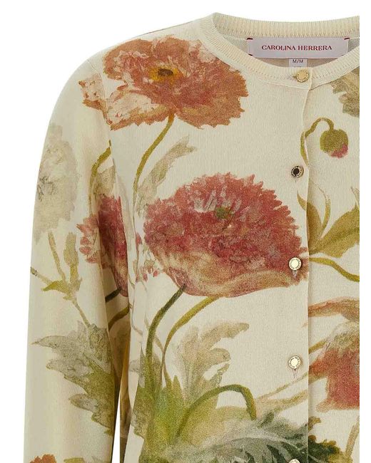 Carolina Herrera White Floral Print Cardigan