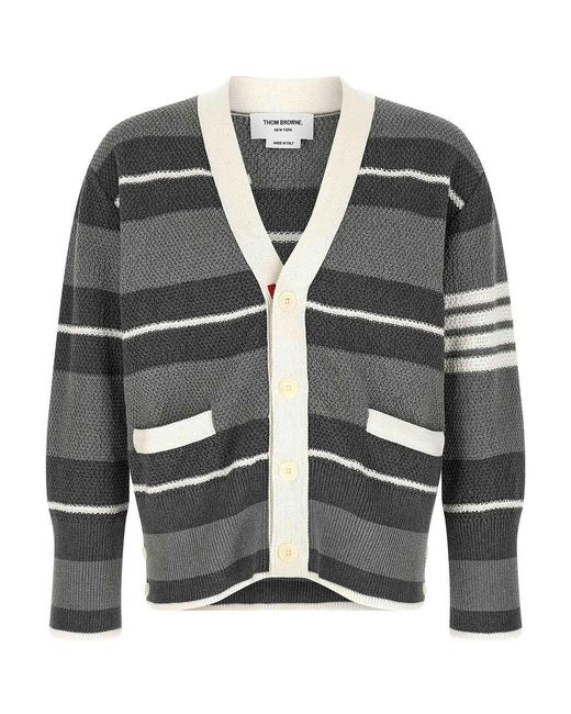 Thom Browne Gray Striped Cardigan for men