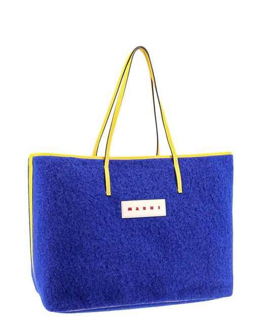 Marni Blue Wool Shoulder Bag With Logo Patch for men