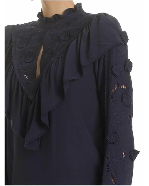 See By Chloé Blue Ink Blouse With Embroidery