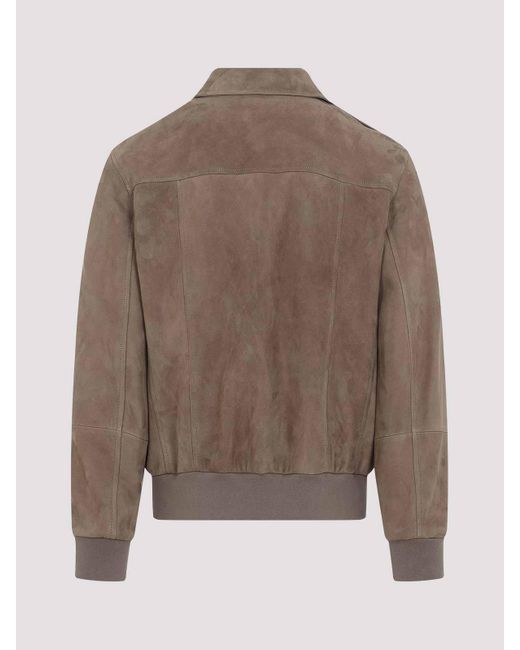 Brunello Cucinelli Brown Leather Bomber Jacket for men