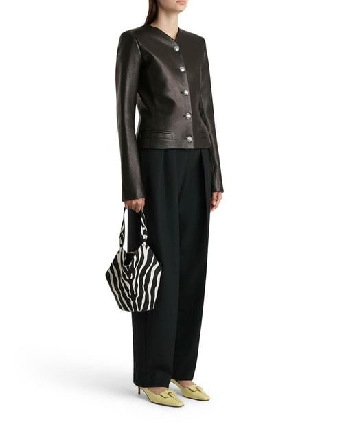 Khaite Black Nara Leather Single-Breasted Collarless Jacket