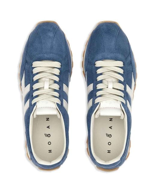 Hogan Blue Soft Suede Sneakers With Contrasting Stripes