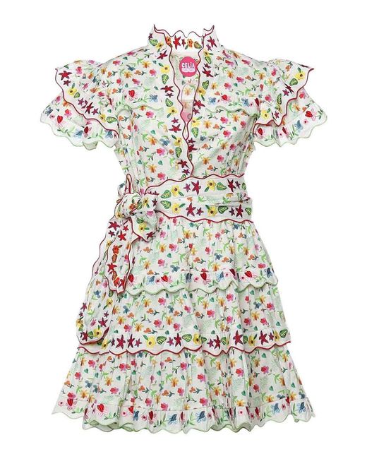 Celiab White Haze Floral Print Dress