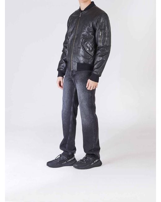 Just Cavalli Blue Leather Jacket for men