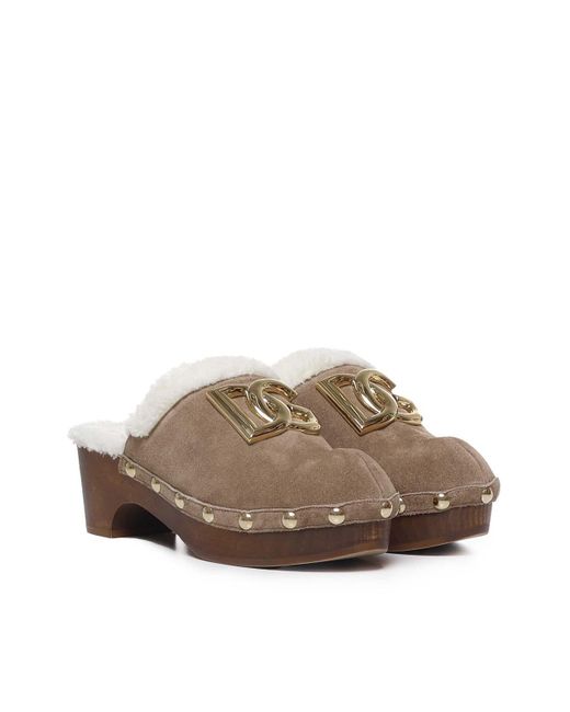 Dolce & Gabbana Brown Suede And Faux Fur Clog