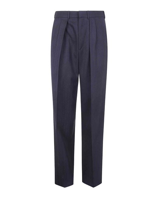 Tom Ford Blue Solid Satin Stripe Double Pleat Pants for men