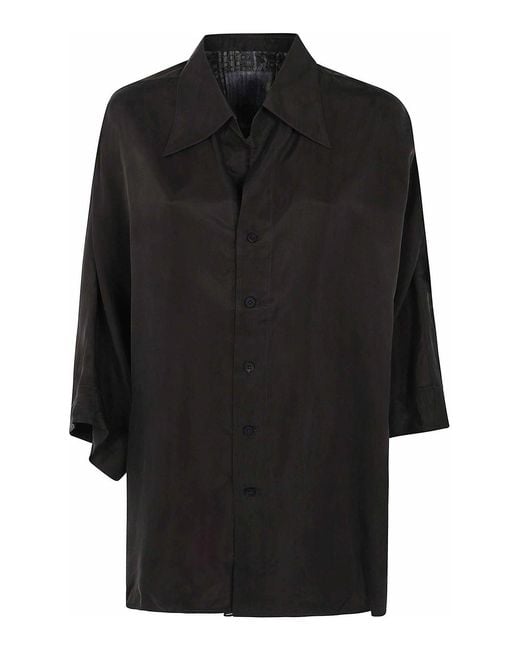 Ziggy Chen Black Short Sleeves Back Gathered Shirt