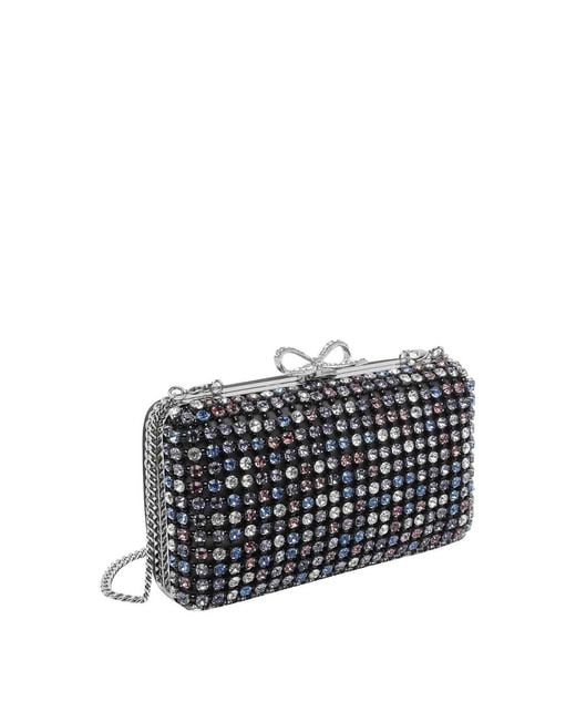 Self-Portrait Gray Multi Crystal Clutch
