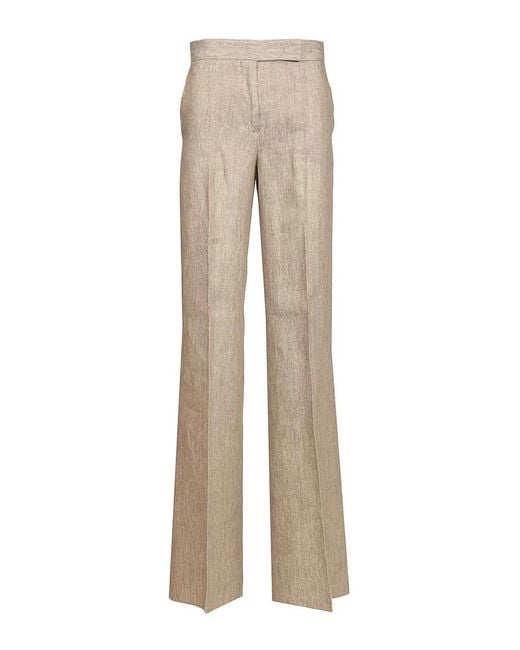 Max Mara Natural Chevron Linen Batavia Trousers