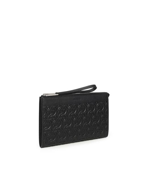 Ferragamo Black Gancini-Embossed Pouch for men