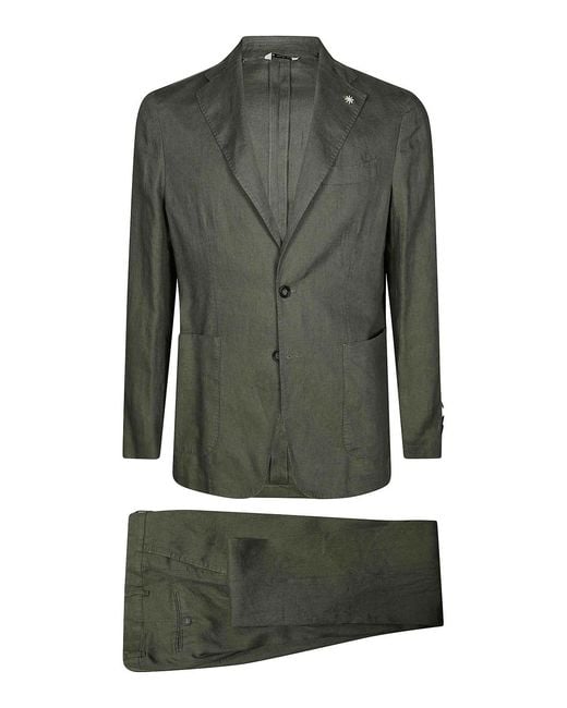 Manuel Ritz Green 1 Pleat Linen Suit for men