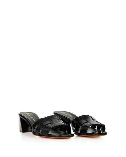 Santoni Black Leather Slipper