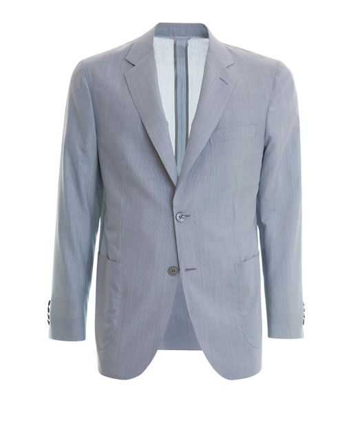 Brioni Blue Wool And Silk Unstructured Blazer for men