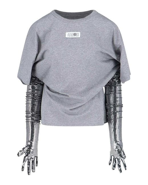 MM6 by Maison Margiela Gray Round Neck T-Shirt Gloves