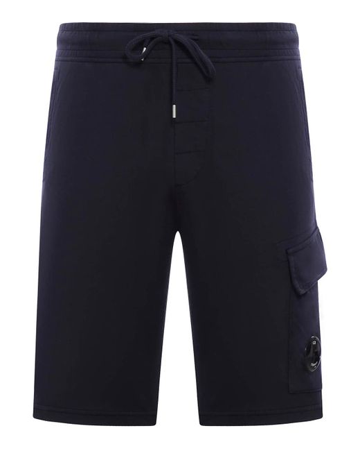 C P Company Blue Light Fleece Cargo Lens Shorts for men