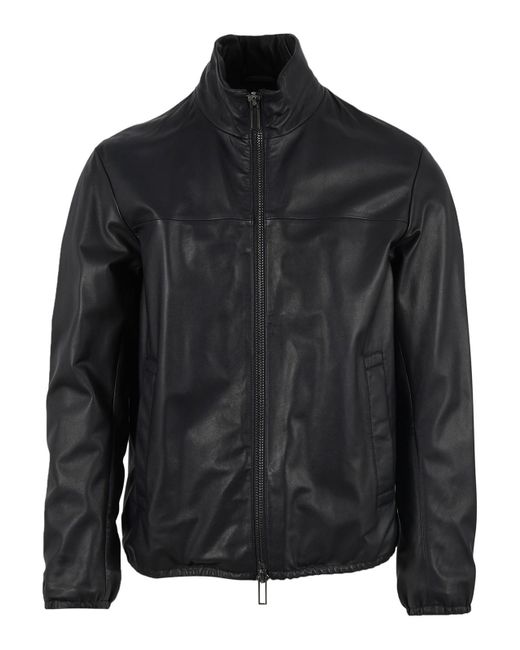 Emporio Armani Black Leath. Blouson Jacket for men