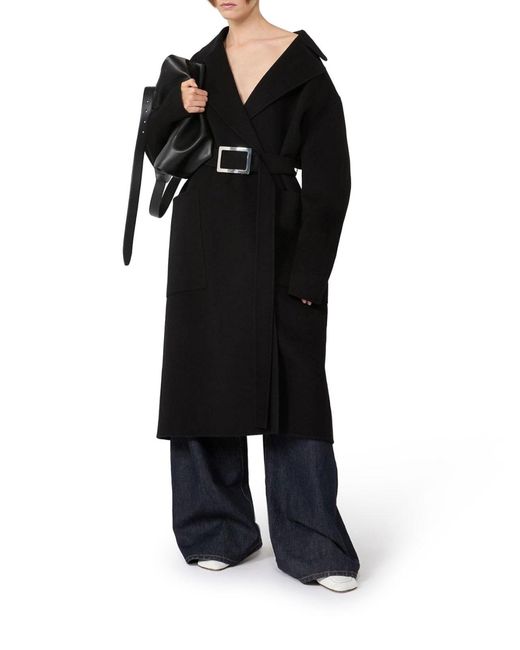 Sportmax Black Pure Wool Robe Coat