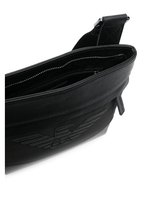 Emporio Armani Black Small Leather Messenger Bag for men