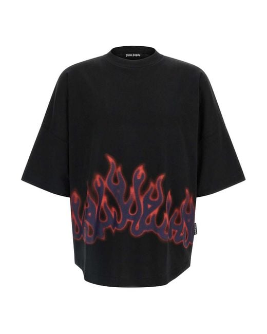 Palm Angels Black 'Flames' T-Shirt for men