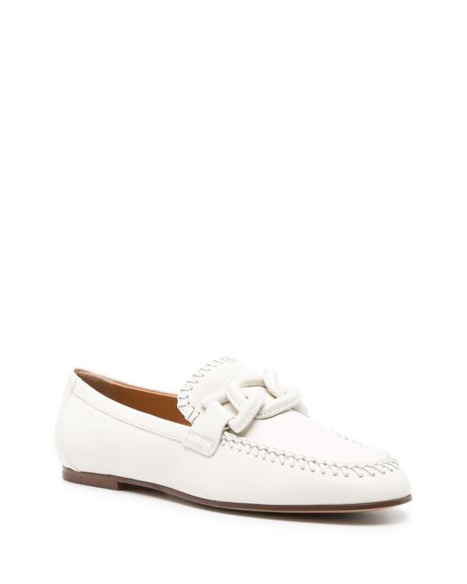 Tod's White Chain Motif Loafers