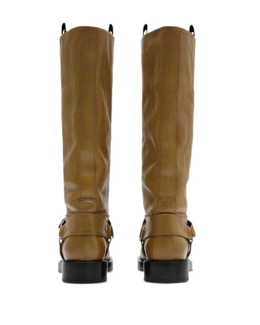 Burberry Green Leather Saddle High Boots