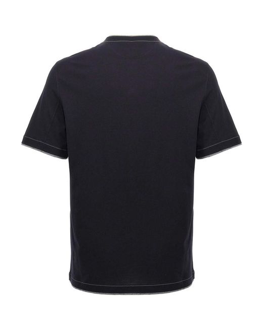 Brunello Cucinelli Blue Layered T-Shirt for men