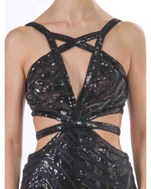 Just Cavalli Black Long Lace Tiger Dress