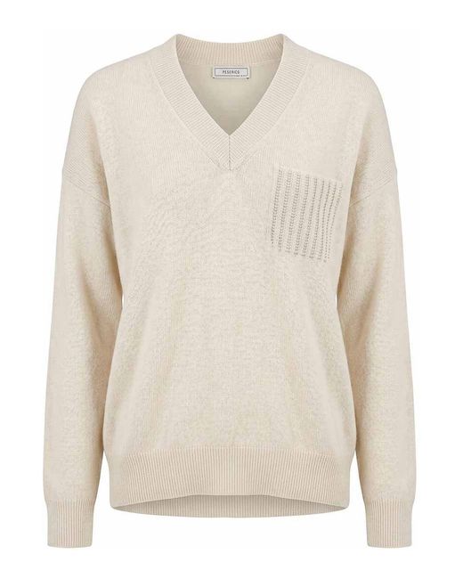 Peserico White V-Neck Sweater