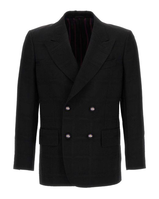 Etro Black Check Double-Breasted Blazer for men