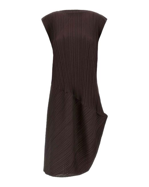 Pleats Please Issey Miyake Brown Midi Dress