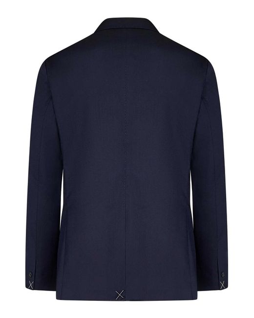 Low Brand Blue Tropical Wool Double-Breasted Blazer for men