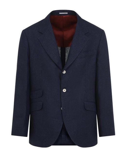 Brunello Cucinelli Blue Linen Jacket for men