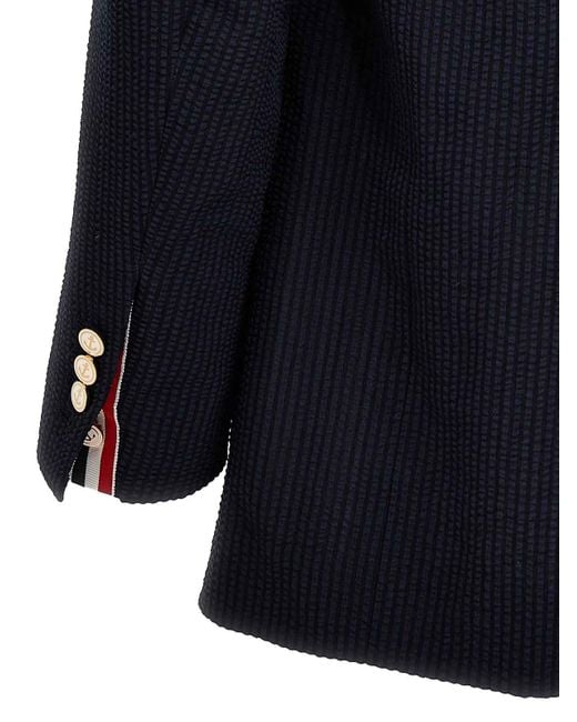Thom Browne Blue Single-Breasted Seersucker Blazer for men