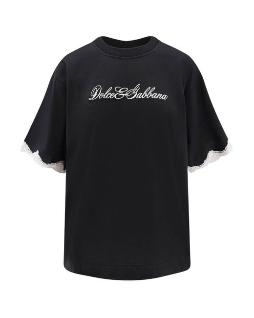 Dolce & Gabbana Black Jersey T-Shirt With Embroidery