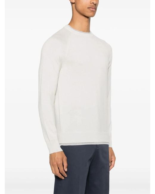 Eleventy White Round Neck Sweater Sand And Lt for men