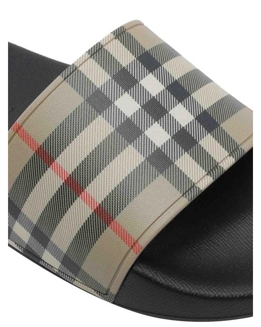 Burberry Gray Check Sliders