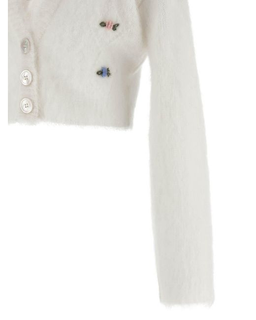 Alessandra Rich White 'Carded Mohair' Cardigan