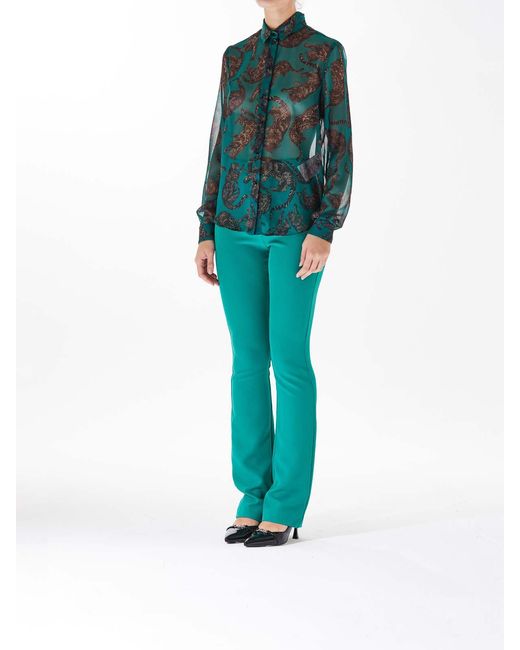 Just Cavalli Green Crepe Leopard Shirt