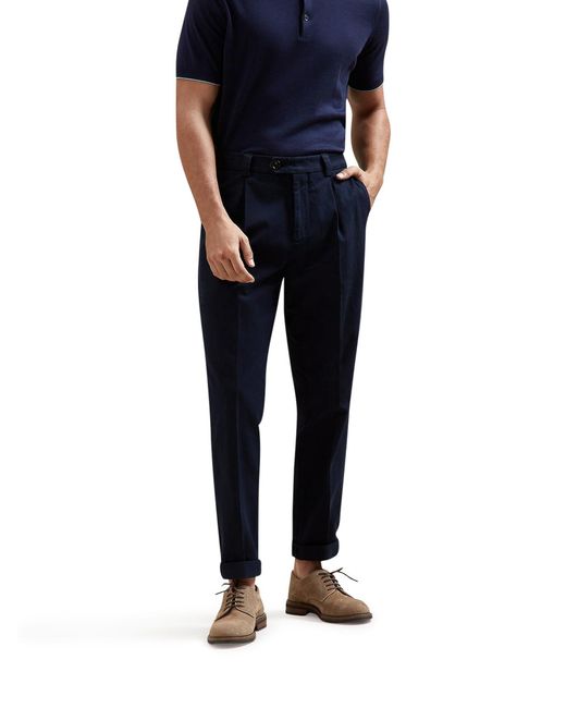 Brunello Cucinelli Blue Cotton Gabardine Pants for men
