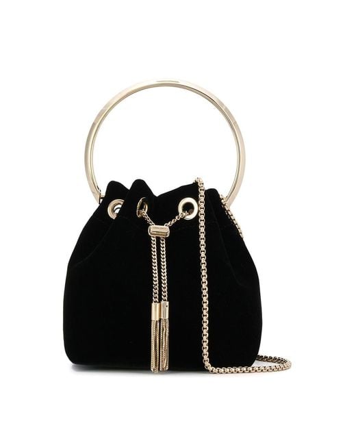 Jimmy Choo Black Bon Bon Velvet Bucket Bag